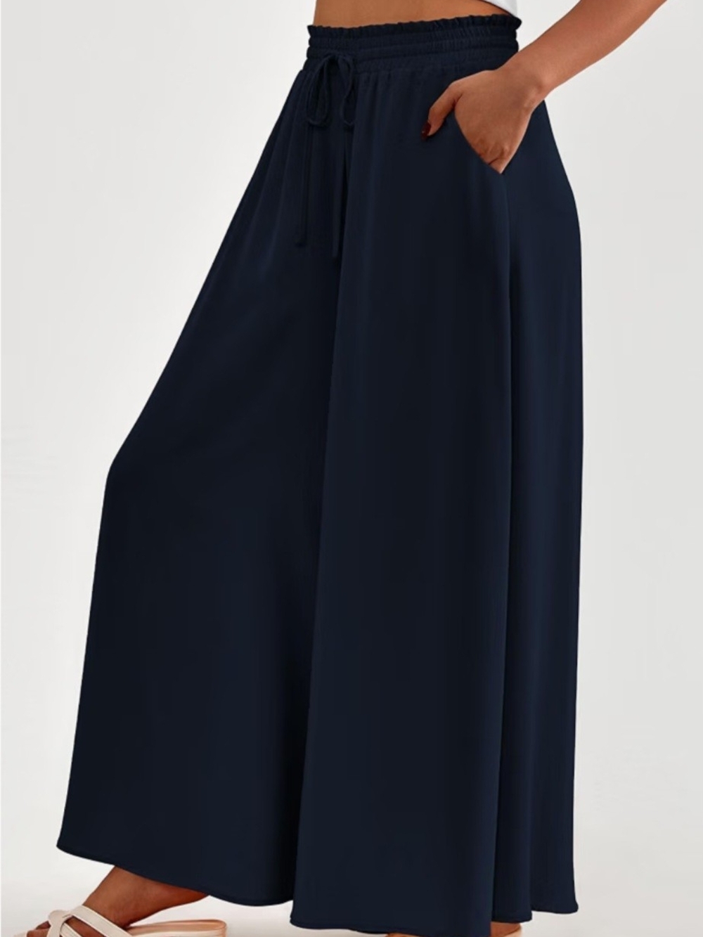 Pretty Garden Navy Wide-Leg Drawstring Palazzo Pants